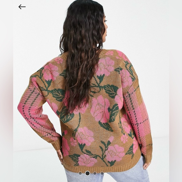 ASOS Vila curve cardigan in pink floral and check mix - Picture 6 of 6